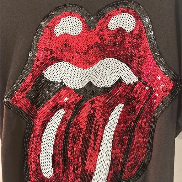 NWT MadeWorn Rolling Stones sequined lips 👄 and tongue 👅 tee small - Picture 4 of 16